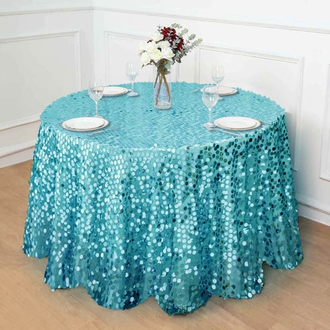 Sequin 120" Round Tablecloth Turquoise - Seamless Big Payette Table Cover