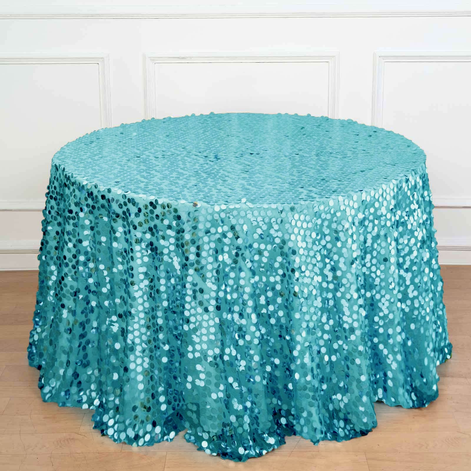 Sequin 120" Round Tablecloth Turquoise - Seamless Big Payette Table Cover