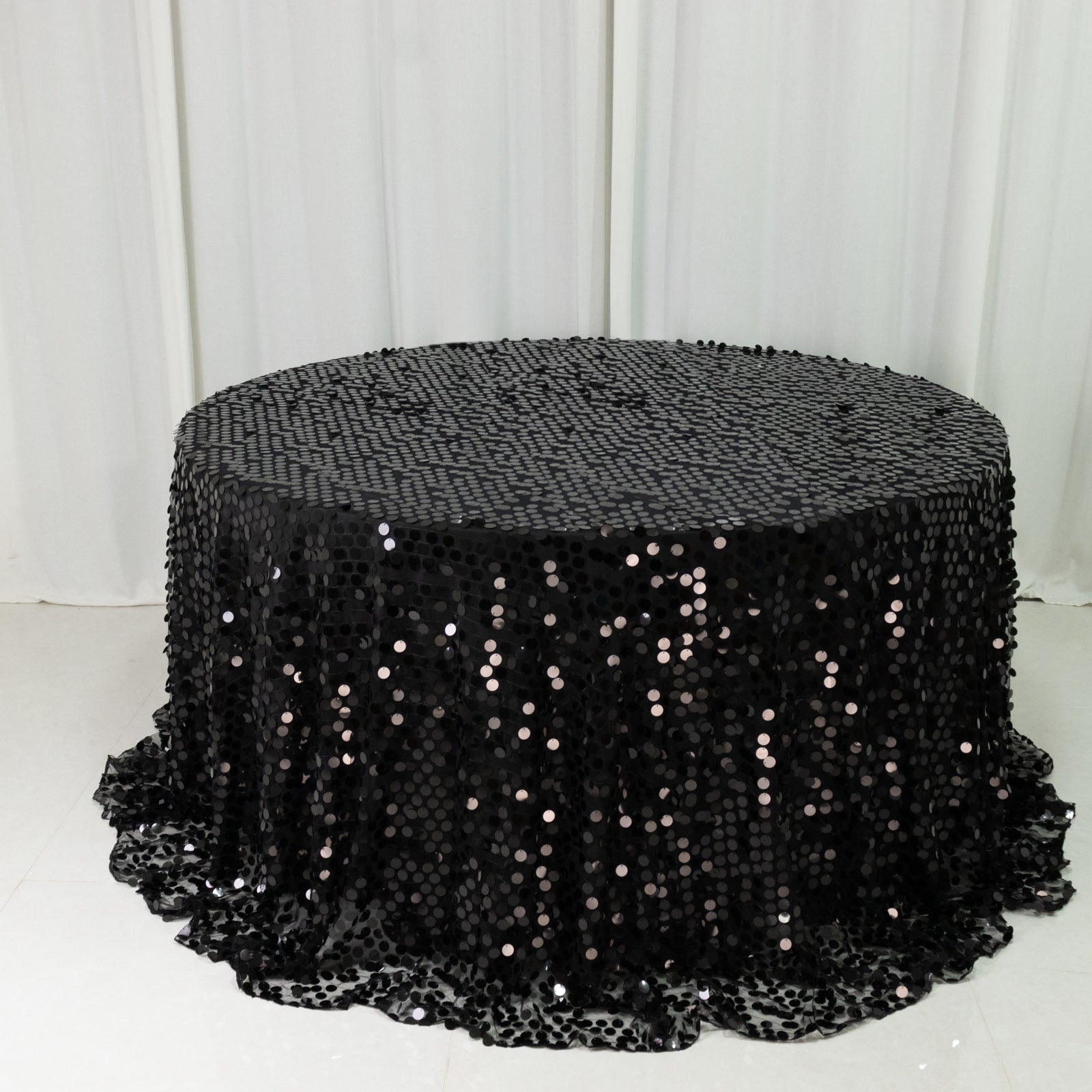 Sequin 132" Round Tablecloth Black - Big Payette Table Cover