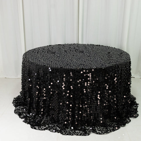 Sequin 132" Round Tablecloth Black - Big Payette Table Cover