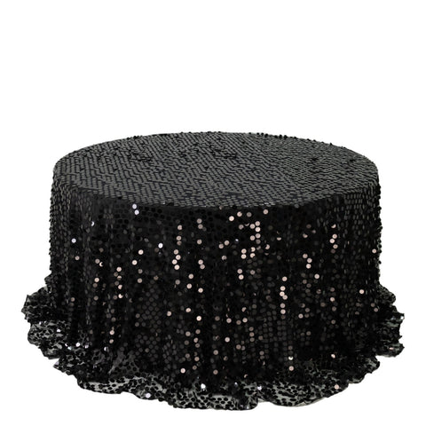 Sequin 132" Round Tablecloth Black - Big Payette Table Cover
