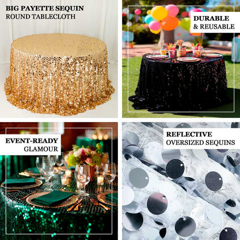 Sequin 132" Round Tablecloth Black - Big Payette Table Cover