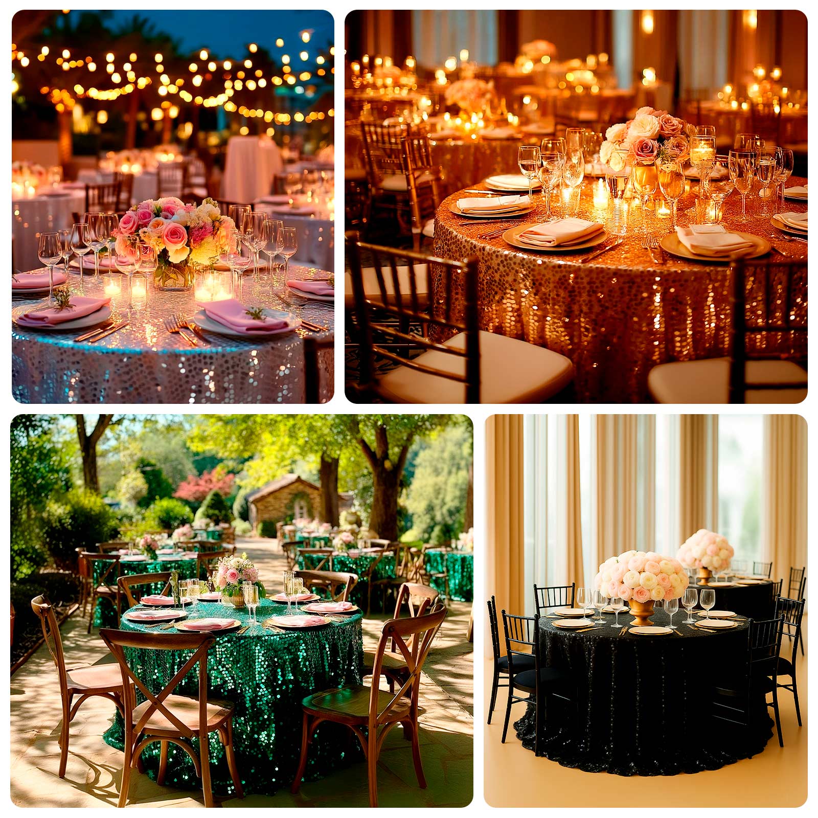 Sequin 132" Round Tablecloth Gold - Big Payette Table Cover