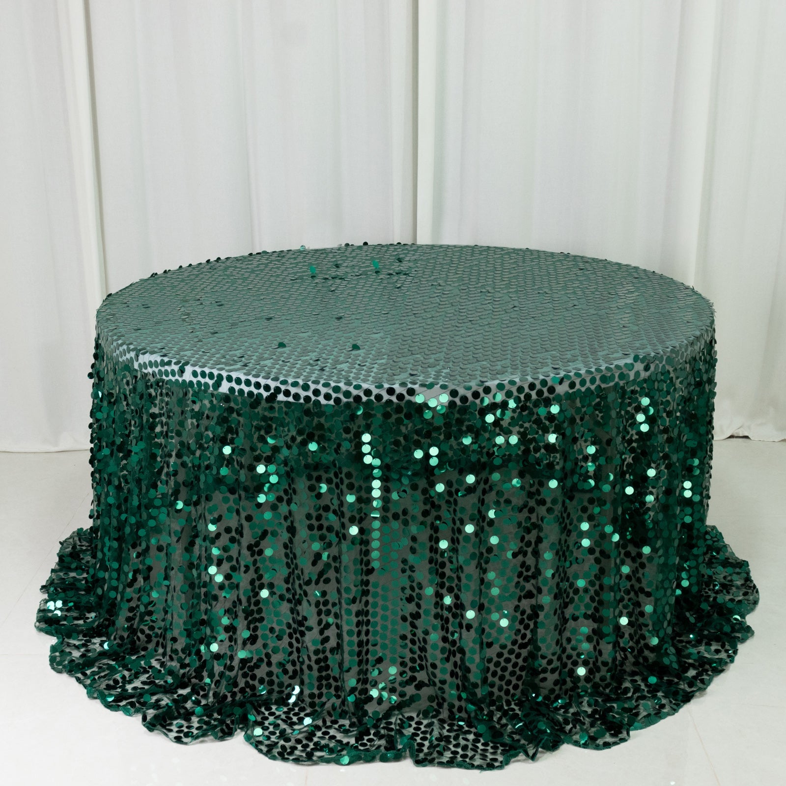 Sequin 132" Round Tablecloth Hunter Emerald Green - Big Payette Table Cover