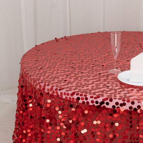Sequin 132" Round Tablecloth Red - Big Payette Table Cover