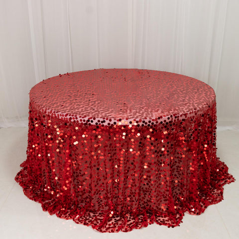 Sequin 132" Round Tablecloth Red - Big Payette Table Cover