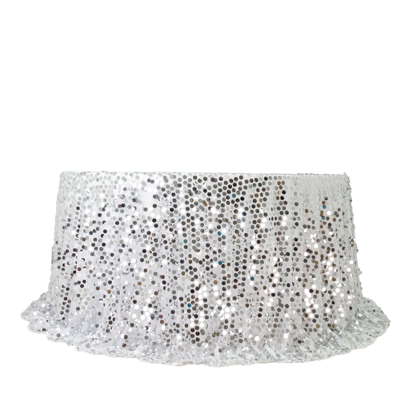 Sequin 132" Round Tablecloth Silver - Big Payette Table Cover