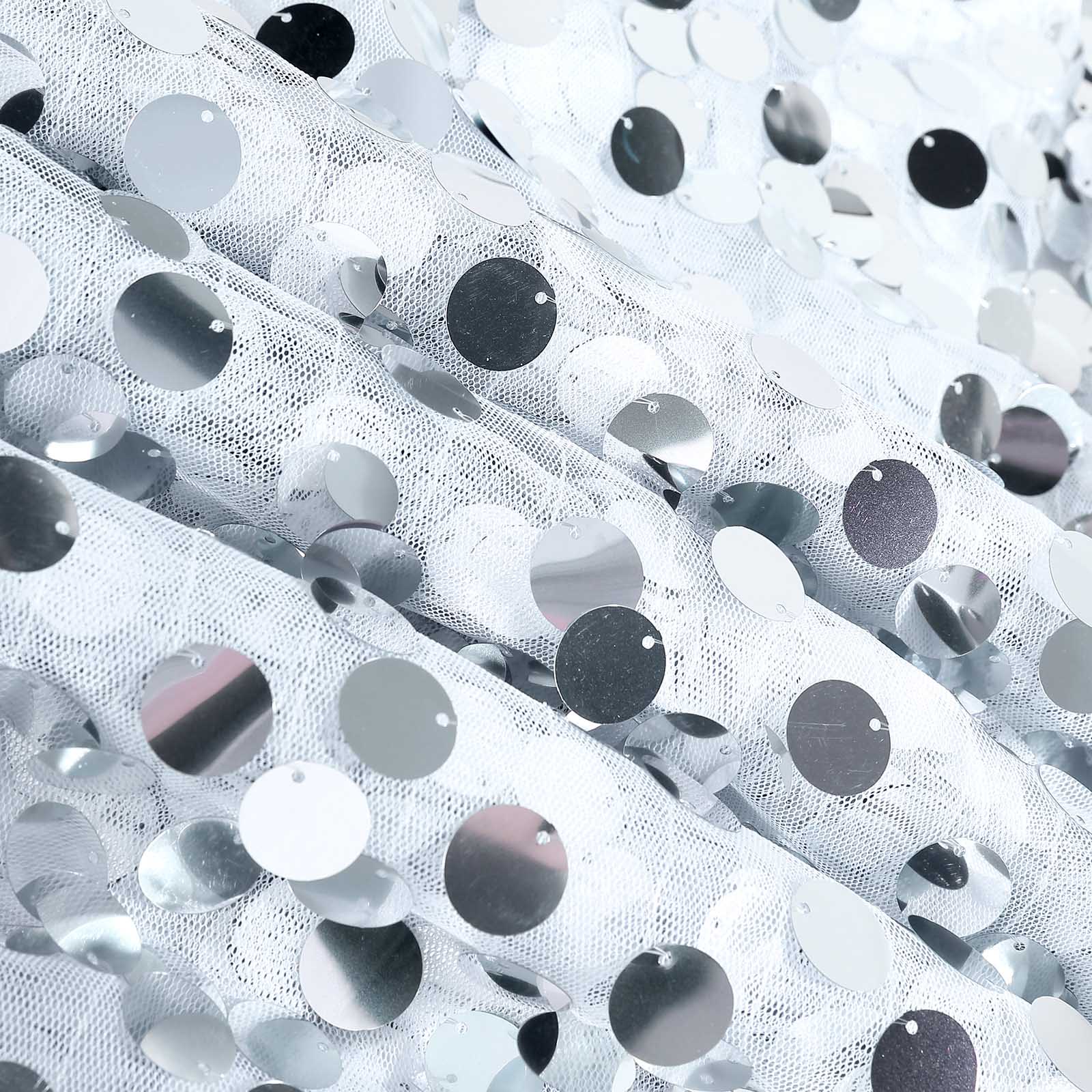 Sequin 132" Round Tablecloth Silver - Big Payette Table Cover