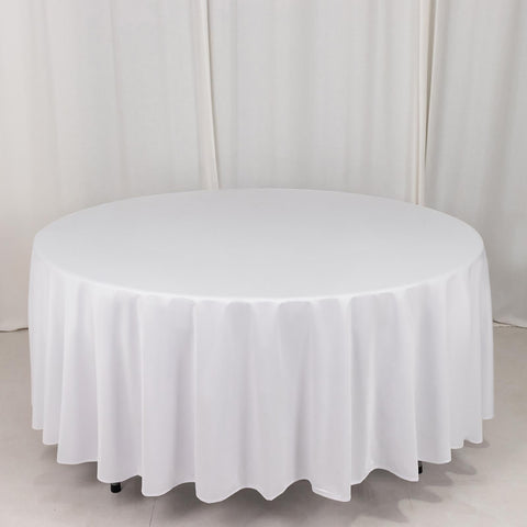 Scuba Round 108" Tablecloth White - Wrinkle Free & Stain Resistant Table Cover for Exquisite Events