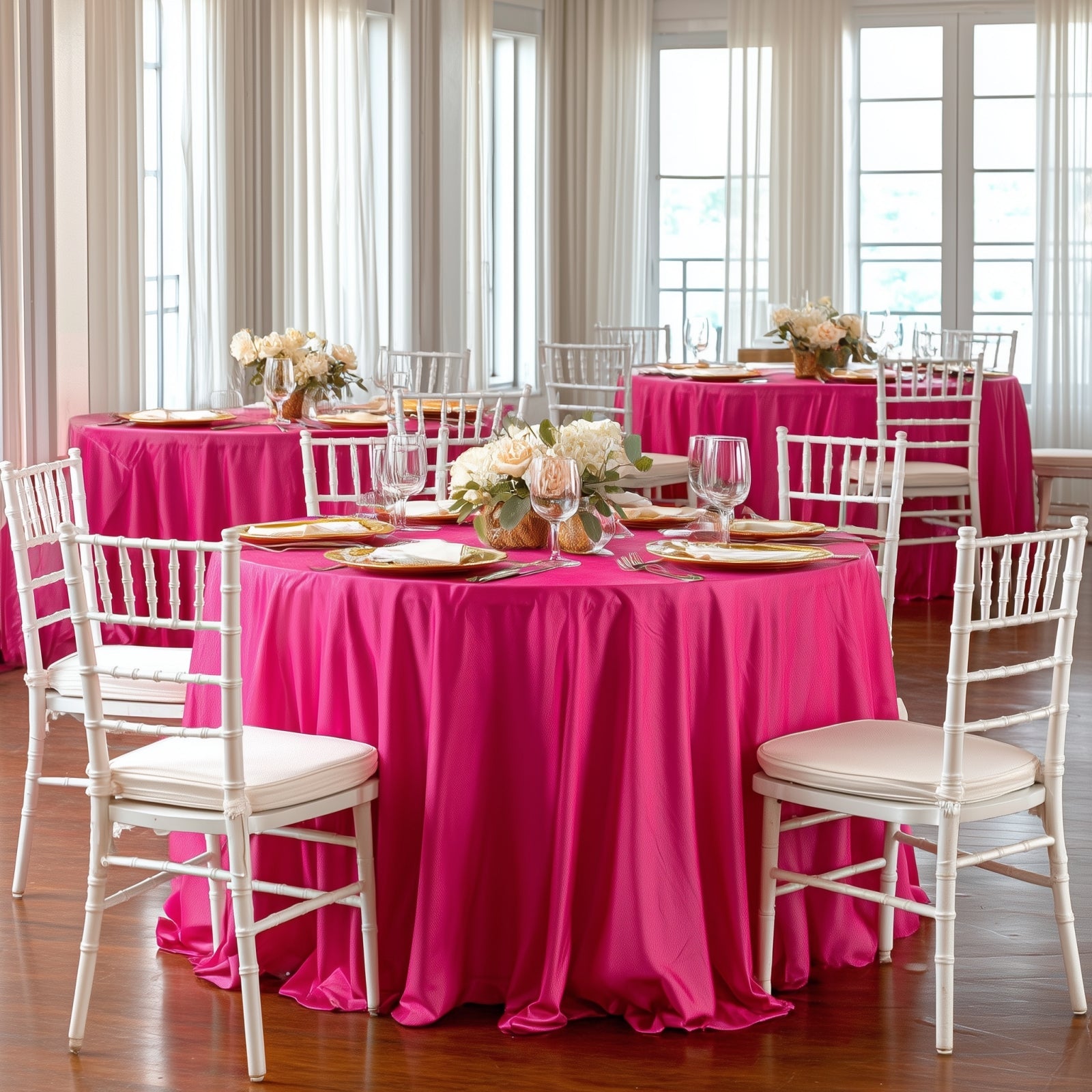 Scuba Round 132" Tablecloth Fuchsia - Wrinkle Free & Stain Resistant Seamless Table Cover