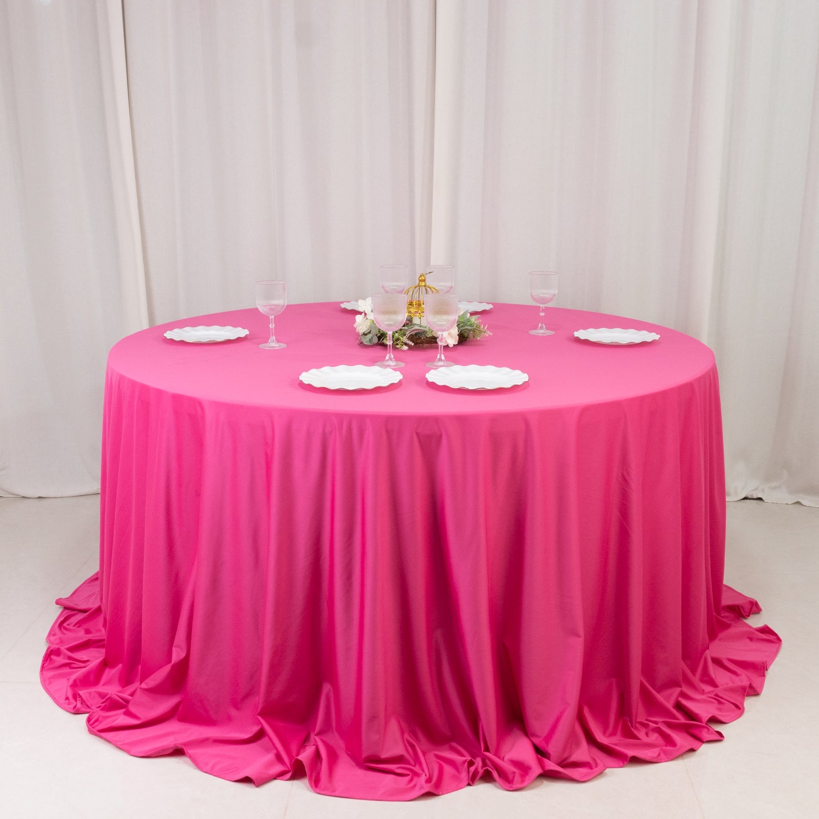 Scuba Round 132" Tablecloth Fuchsia - Wrinkle Free & Stain Resistant Seamless Table Cover