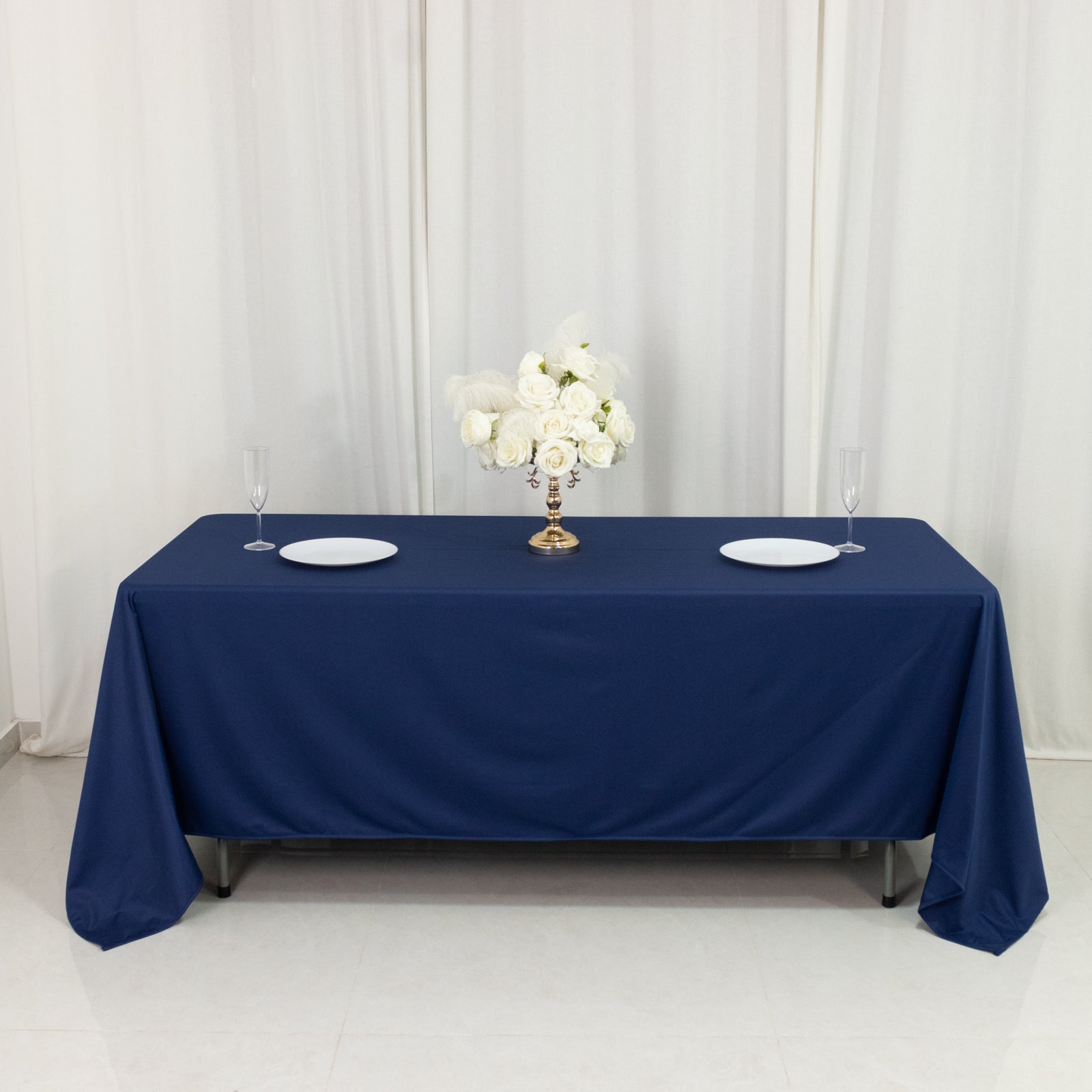 Scuba Rectangular 72"x120" Tablecloth Navy Blue - Wrinkle Free & Stain Resistant Table Cover