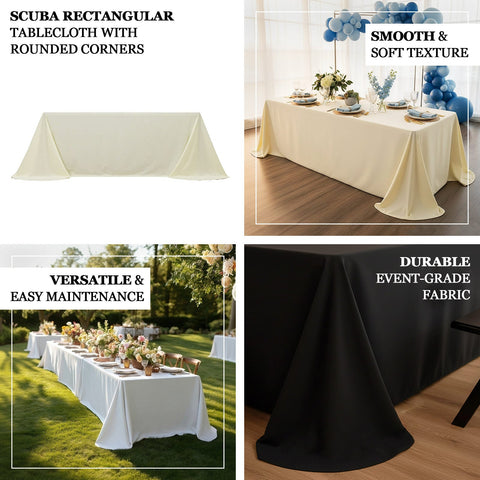Scuba Rectangular 90"x132" Tablecloth Ivory with Rounded Corners – Seamless, Wrinkle Free & Stain Resistant Table Cover