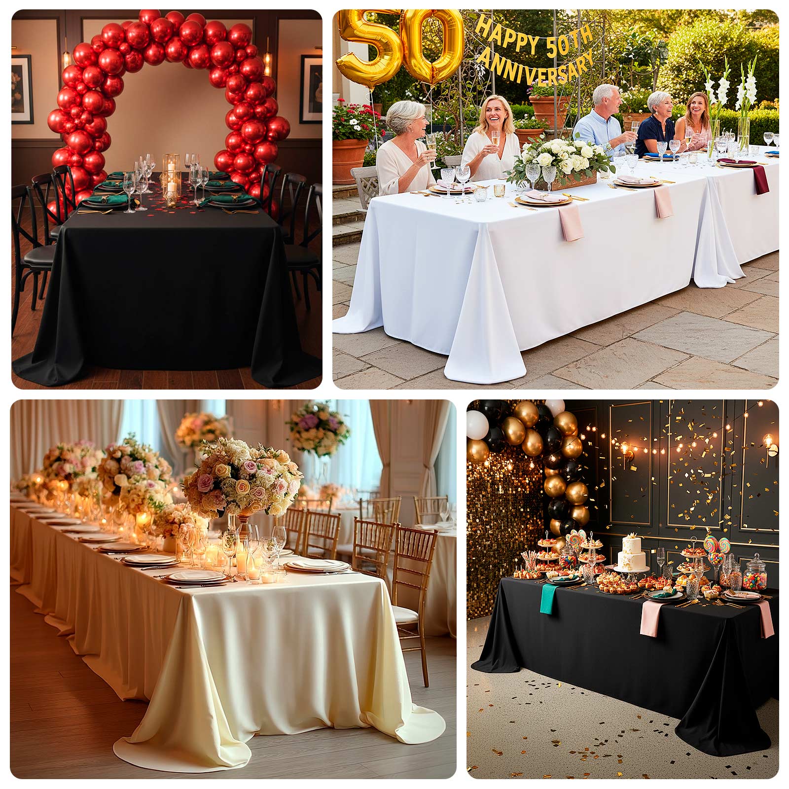 Scuba Rectangular 90"x156" Tablecloth Ivory with Rounded Corners – Seamless, Wrinkle Free & Stain Resistant Table Cover