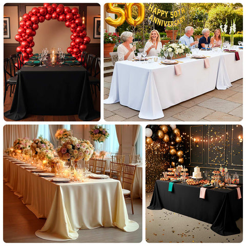 Scuba Rectangular 90"x156" Tablecloth Ivory with Rounded Corners – Seamless, Wrinkle Free & Stain Resistant Table Cover