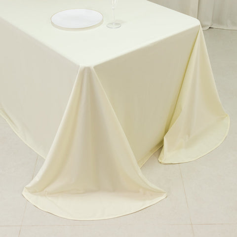 Scuba Rectangular 90"x132" Tablecloth Ivory with Rounded Corners – Seamless, Wrinkle Free & Stain Resistant Table Cover