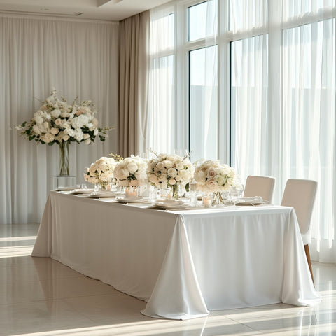 Scuba Rectangular 90"x132" Tablecloth White with Rounded Corners – Seamless, Wrinkle Free & Stain Resistant Table Cover