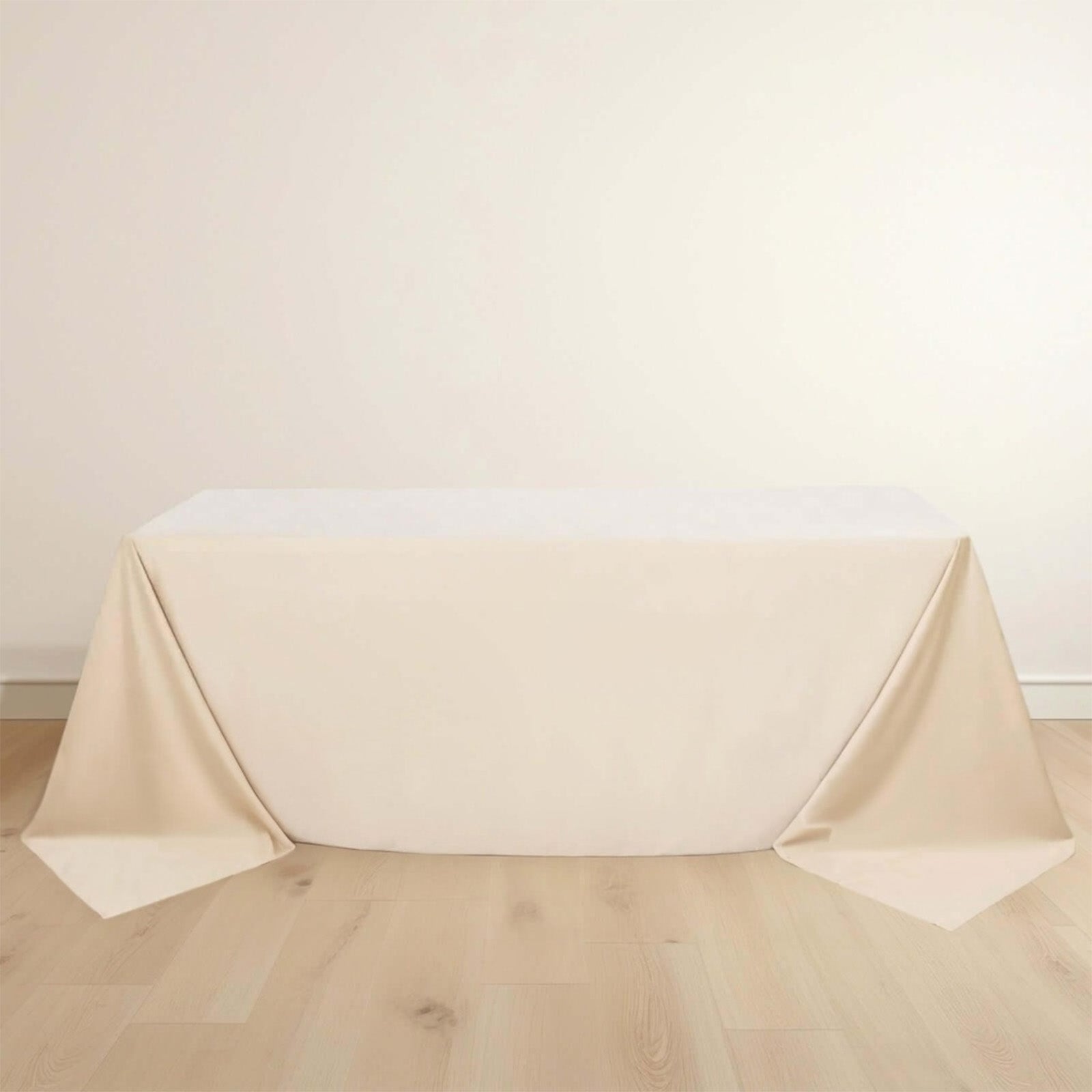 Scuba Rectangular 90"x132" Tablecloth Beige - Wrinkle Free, Stain Resistant & Seamless Table Cover