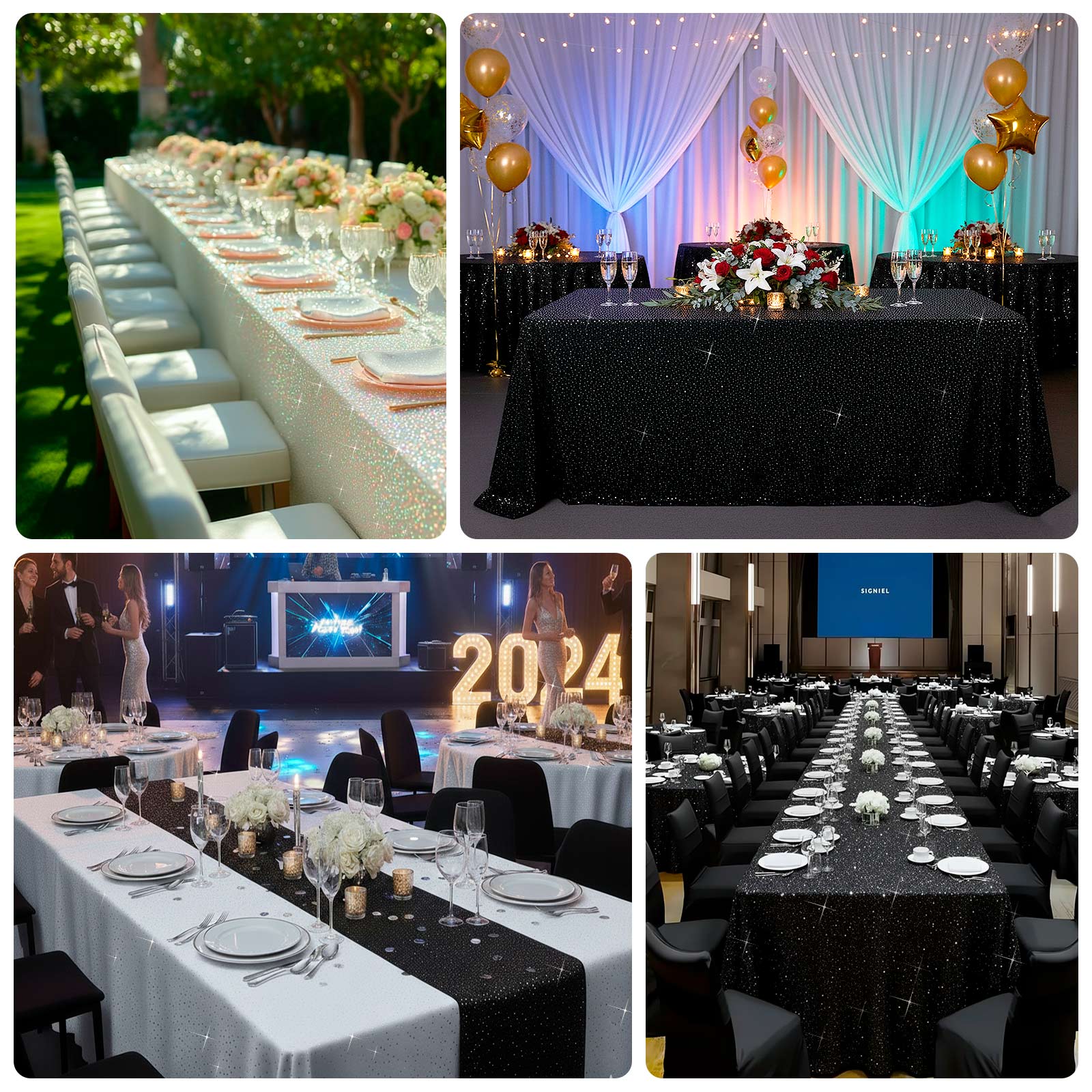 Scuba Rectangular Tablecloth 90"×156" Black with Rhinestone Accents – Seamless, Wrinkle-Free, Stain-Resistant Event Linen