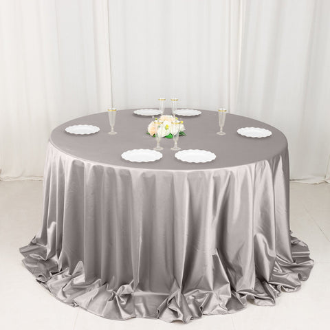 Scuba Round 132" Tablecloth Shimmering Silver - Wrinkle Free, Stain Resistant & Seamless Table Cover