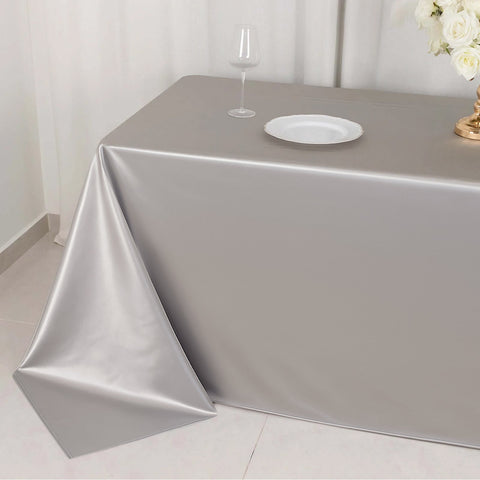 Scuba Rectangular 90"x132" Tablecloth Shimmering Silver - Wrinkle Free & Stain Resistant Seamless Table Cover