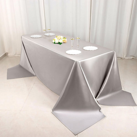 Scuba Rectangular 90"x156" Tablecloth Shimmering Silver - Wrinkle Free & Stain Resistant Seamless Table Cover