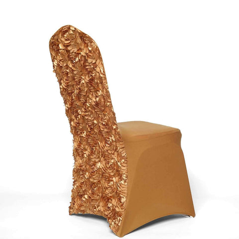 Satin Rosette Chair Cover for Banquet Chairs Gold - Stylish Stretch Fitted Slip-On Design for Sophisticated Gatherings