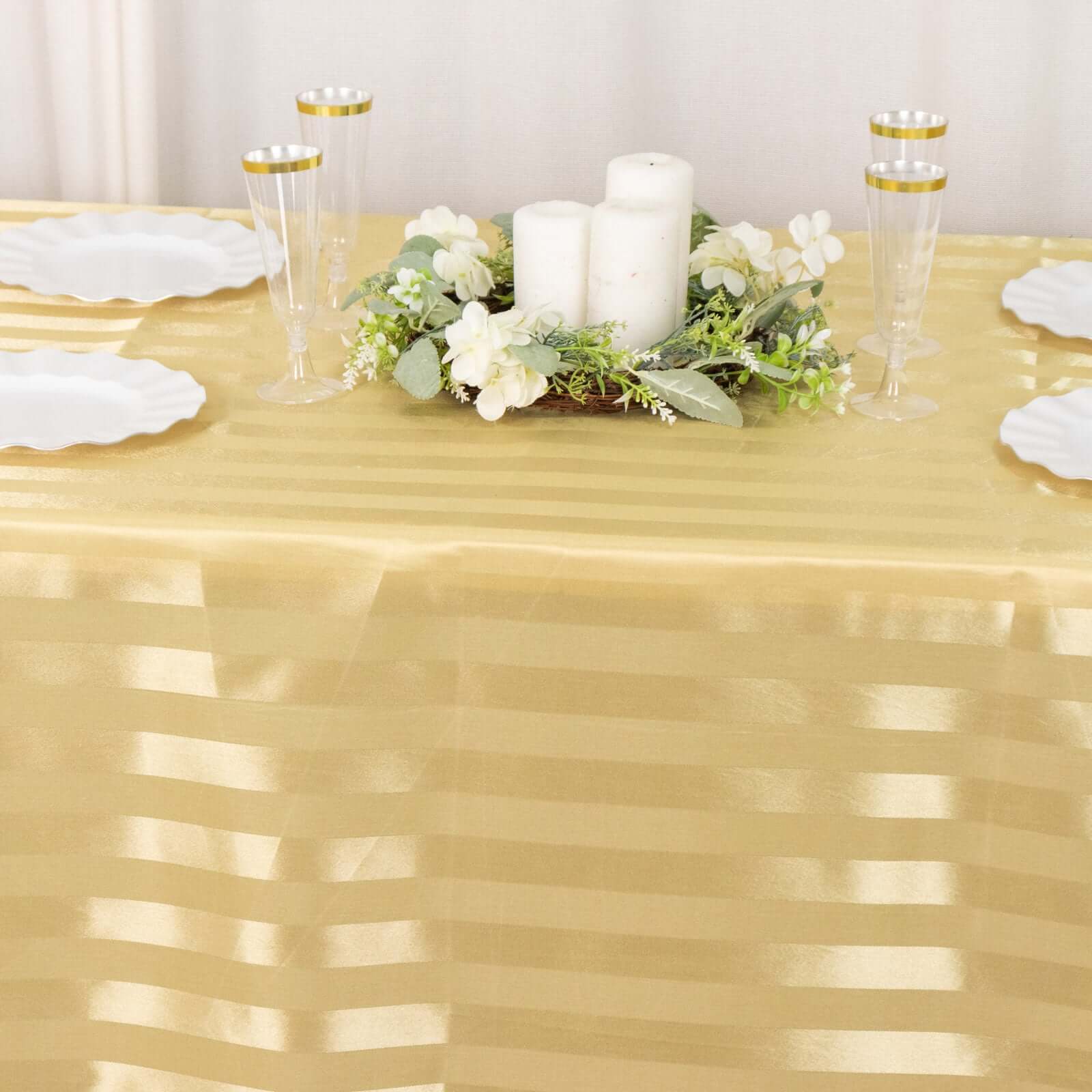 Satin Striped 90"x132" Rectangular Tablecloth Champagne - Seamless Silky Smooth Table Cover