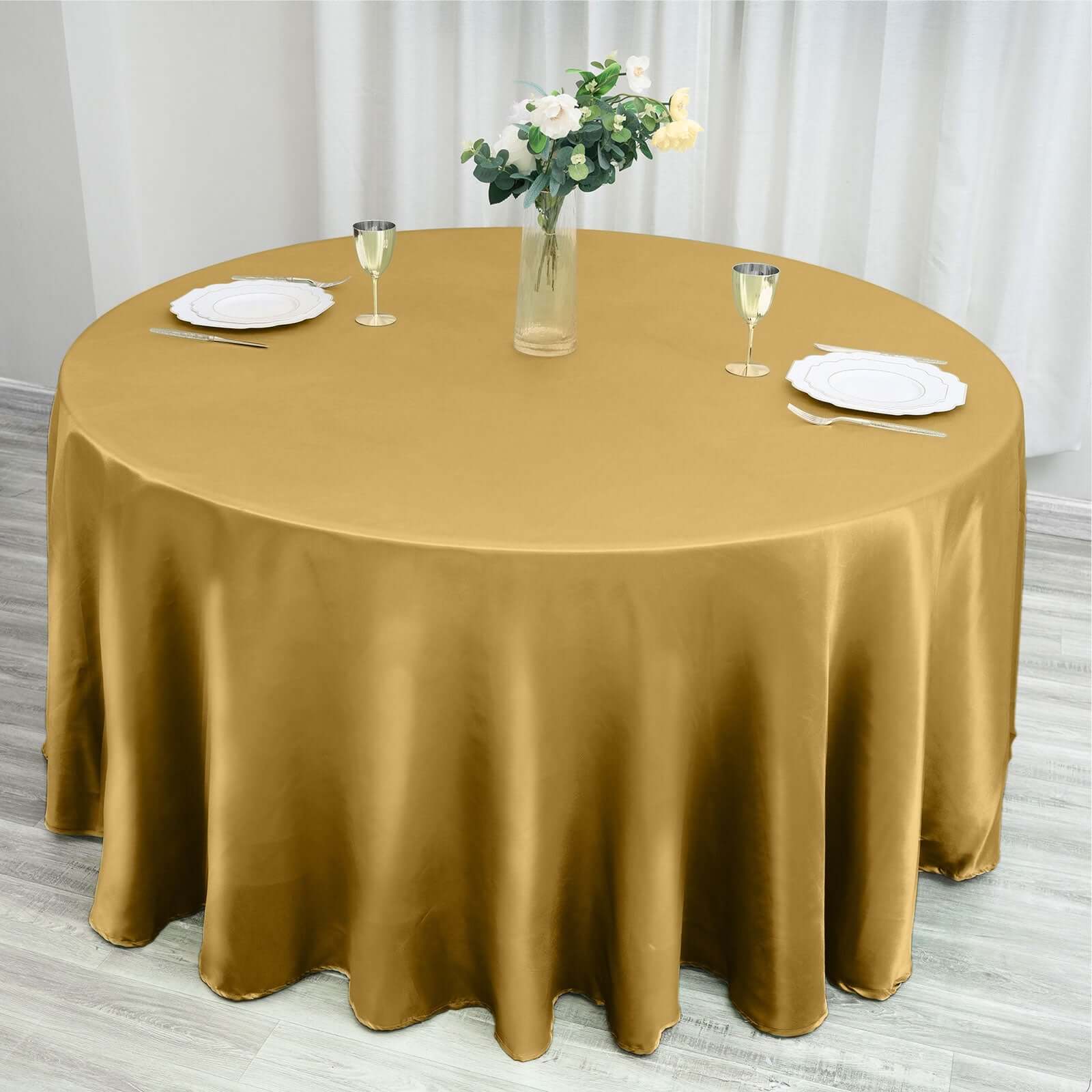 Satin 120" Round Tablecloth Gold - Stylish Seamless Table Cover for Weddings & Events