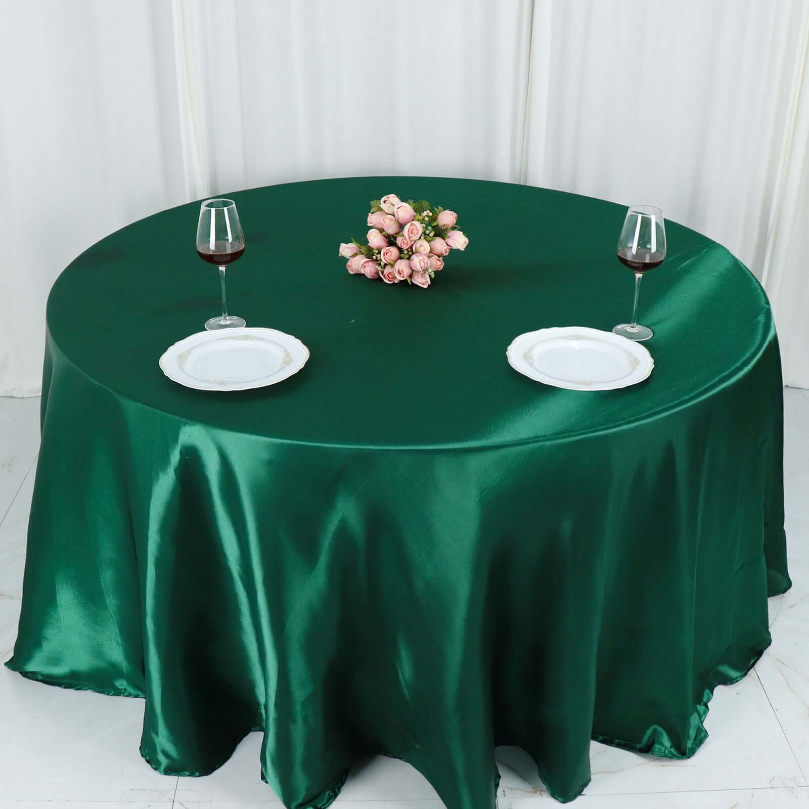 Satin 132" Round Tablecloth Hunter Emerald Green - Stylish Seamless Table Cover