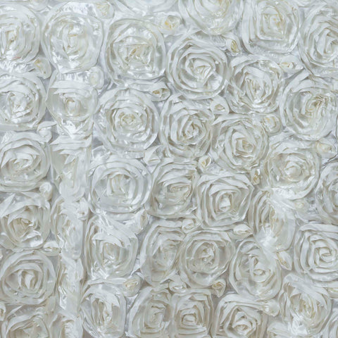 Satin 132" Round Tablecloth Ivory - Seamless Grandiose 3D Rosette Table Cover