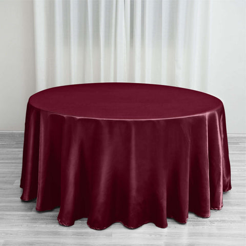 Satin 120" Round Tablecloth Burgundy - Stylish Seamless Table Cover