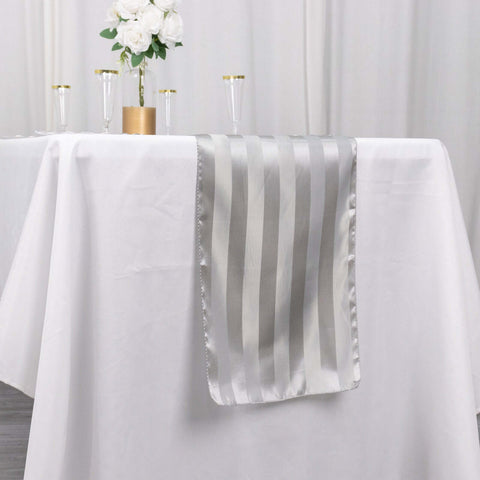 Satin 12"x108" Table Runner Silver Stripe - Stripe Table Decor