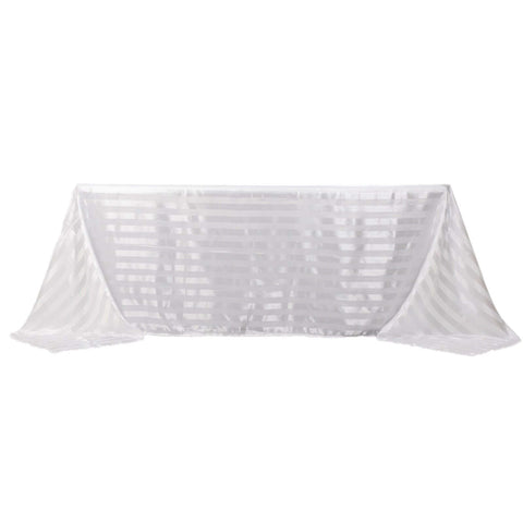 Satin Striped 90"x132" Rectangular Tablecloth White - Seamless Silky Smooth Wedding Decor