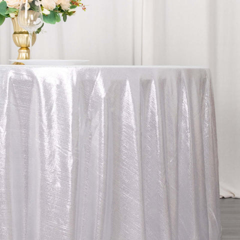 Sequin Dots Polyester Round 120" Tablecloth Shimmering Silver - Wrinkle Free & Sparkling Table Cover