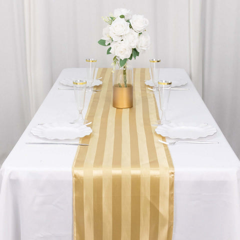 Satin 12"x108" Table Runner Champagne - Stripe Table Decor