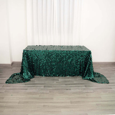 Sequin 90"x156" Rectangle Tablecloth Hunter Emerald Green - Seamless Big Payette Table Cover