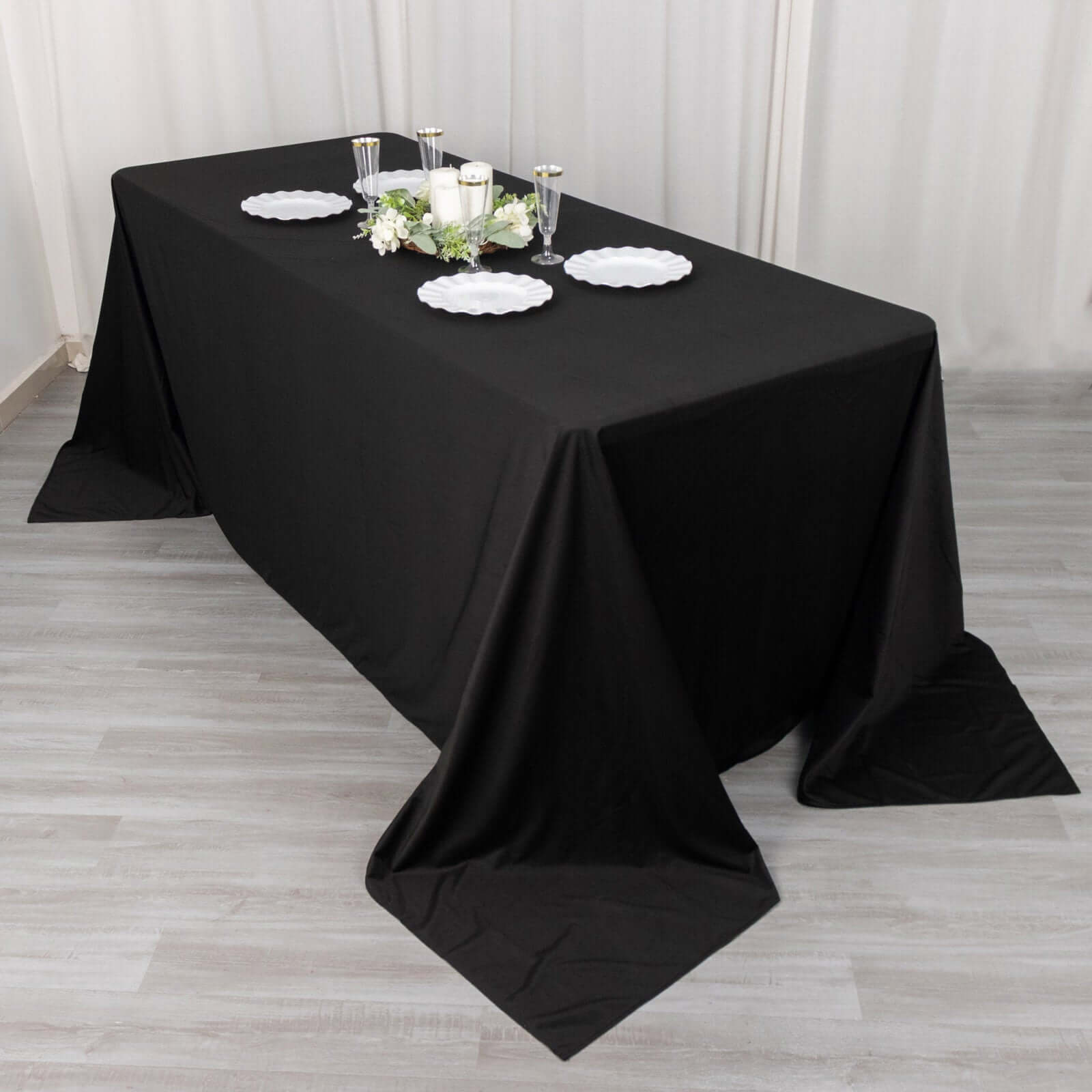 Scuba Rectangular 90"x132" Tablecloth Black - Wrinkle Free, Stain Resistant & Seamless Table Cover for Weddings and Parties