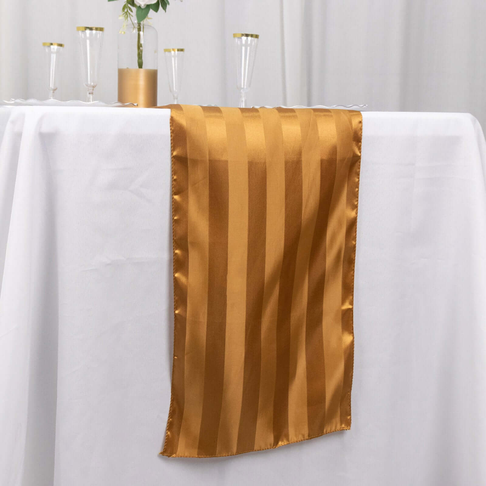 Satin 12"x108" Table Runner Gold - Stripe Table Decor