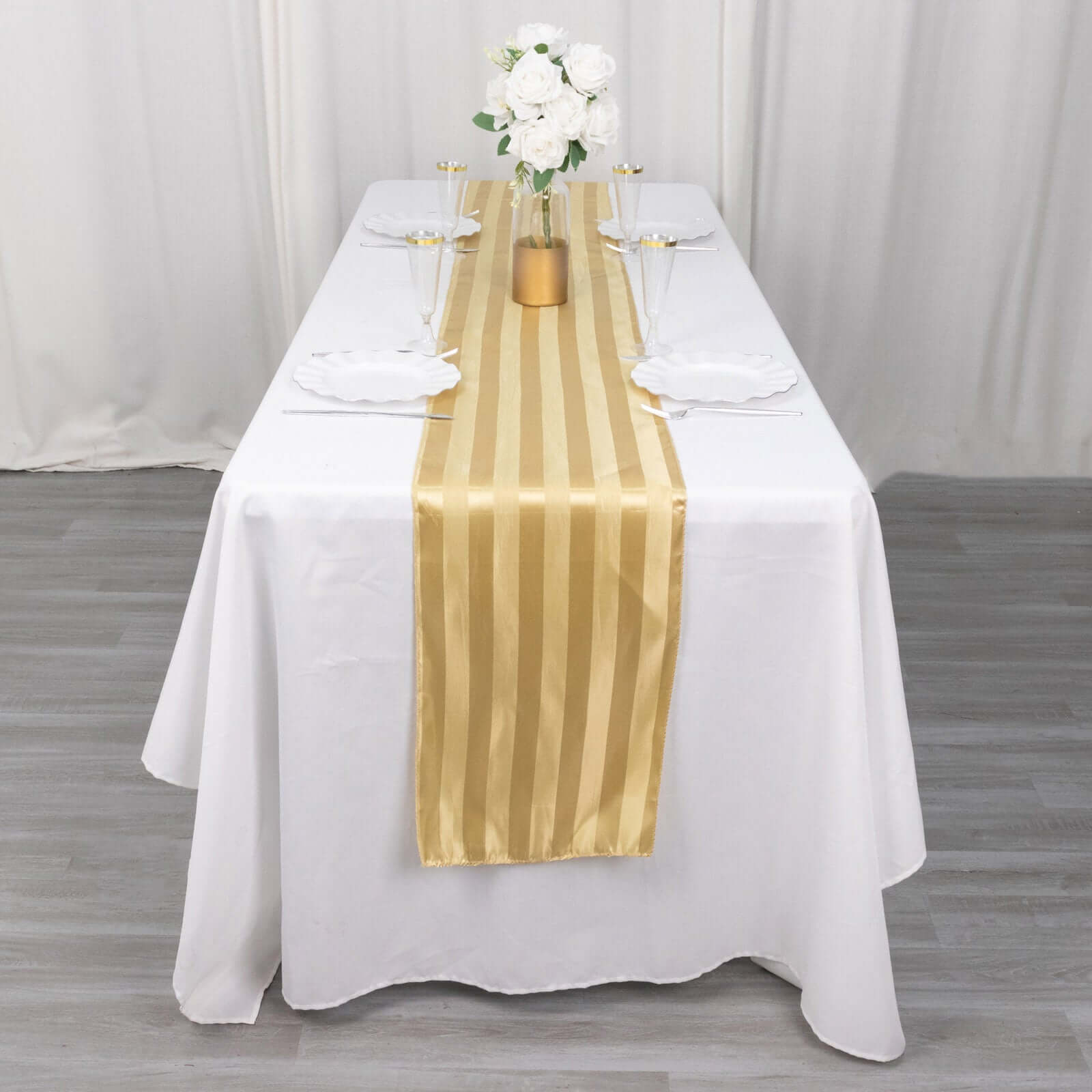 Satin 12"x108" Table Runner Champagne - Stripe Table Decor
