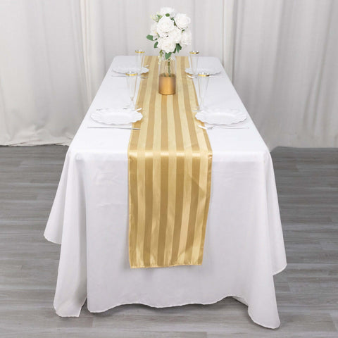 Satin 12"x108" Table Runner Champagne - Stripe Table Decor