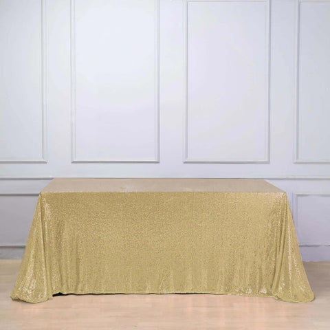 Sequin 90"x156" Rectangle Tablecloth Champagne - Seamless Twinkling Table Cover