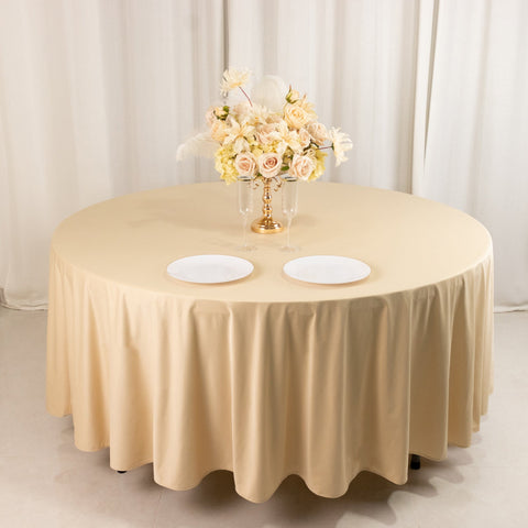 Scuba Round 108" Tablecloth Beige - Wrinkle Free & Stain Resistant Table Cover