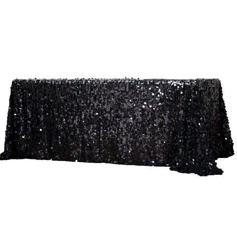 Sequin 90"x156" Rectangle Tablecloth Black - Seamless Big Payette Table Cover