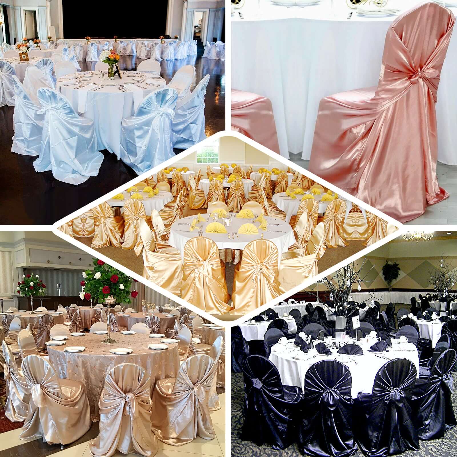 Satin Chair Cover Self-Tie Universal Design Dusty Blue - Durable Slip-On Cover for Folding, Dining, Banquet & Standard Chairs