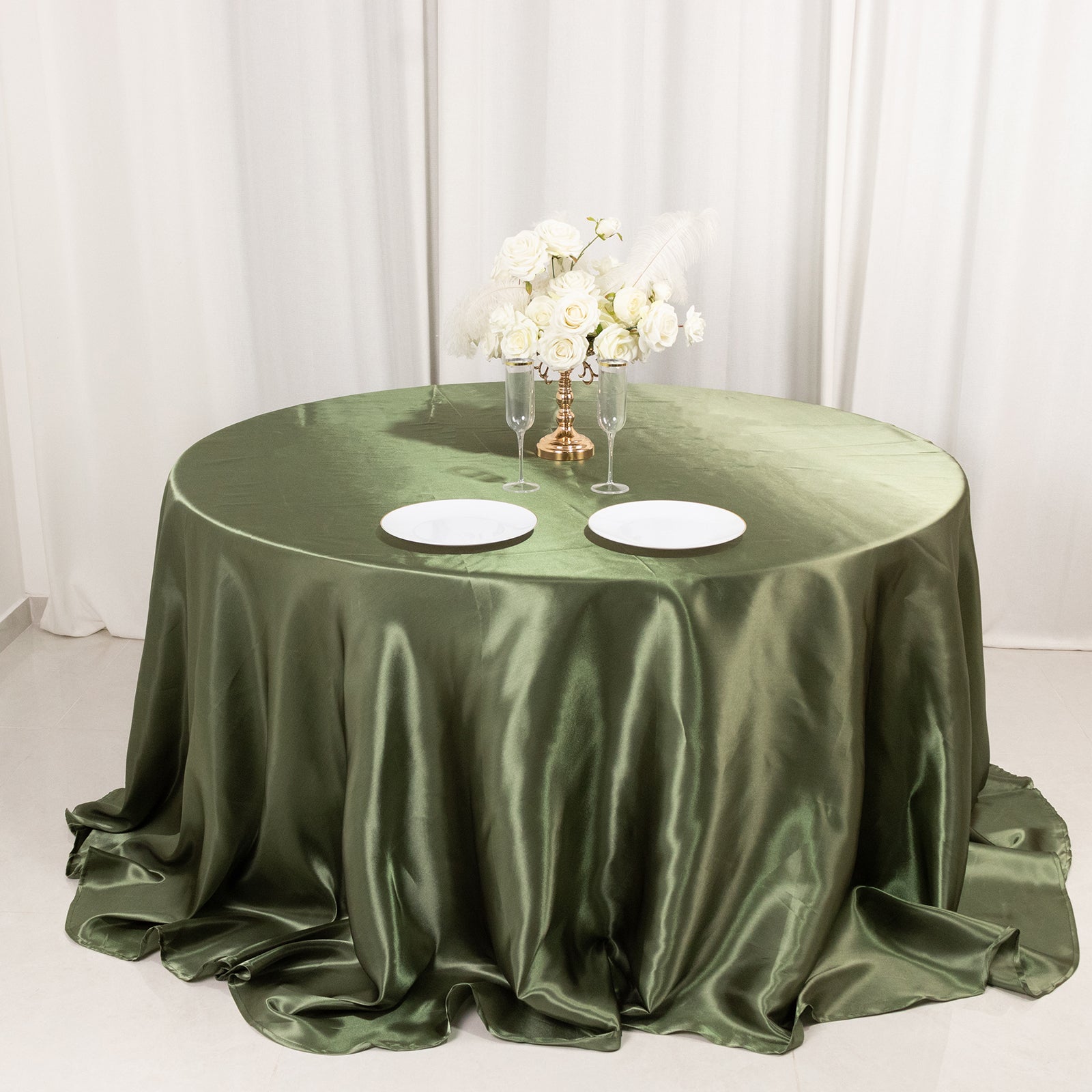 Satin 132" Round Tablecloth Dusty Sage Green - Stylish Seamless Table Cover