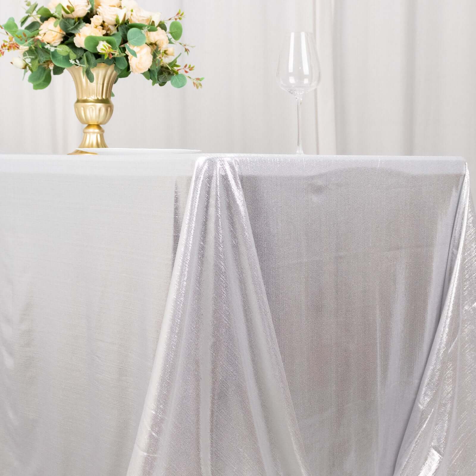 Sequin Dots Polyester 90"x132" Rectangle Tablecloth Shimmering Silver - Seamless, Glittering & Wrinkle Free Table Cover