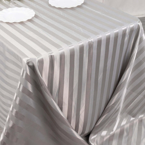 Satin Striped 90"x132" Rectangular Tablecloth Silver - Seamless Silky Smooth Table Cover