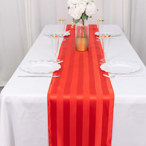 Satin 12"x108" Table Runner Red - Stripe Table Decor