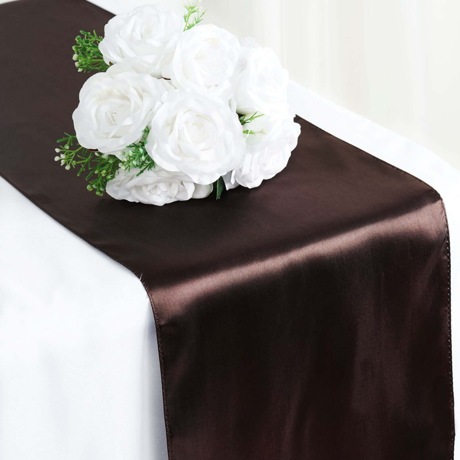 Satin 12"x108" Table Runner Chocolate - Stylish Table Linen